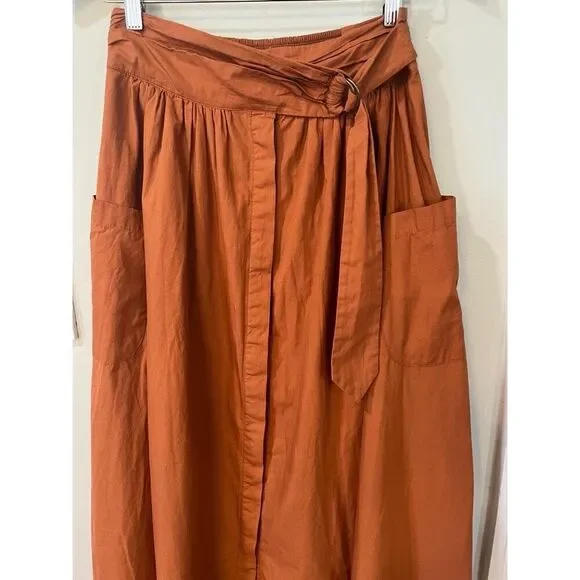 Free People Button Front Lined Midi Skirt Mustard Orange Size Small - Picture 5 of 11